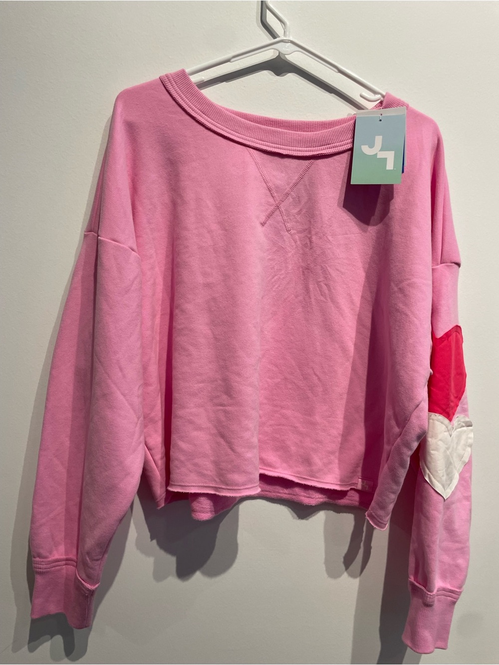 JoyLab Women's Valentine's Day Patchwork Crewneck Sweatshirt Pink Size Small NWT - Picture 1 of 9